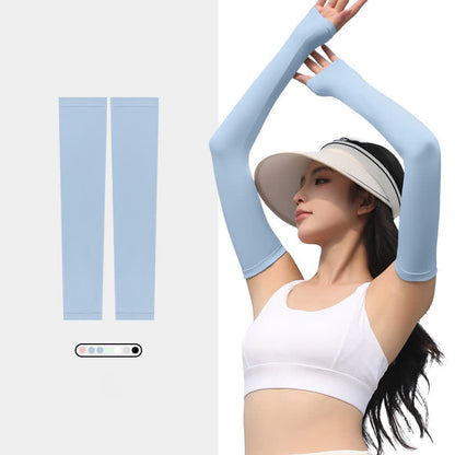 Sonnenschutz-Armstulpen aus Eisseide für Outdoor-Sport - Blau - XL - image 10