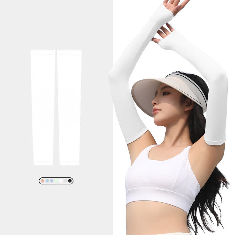 Sonnenschutz-Armstulpen aus Eisseide für Outdoor-Sport - Weiß - XL - image 2