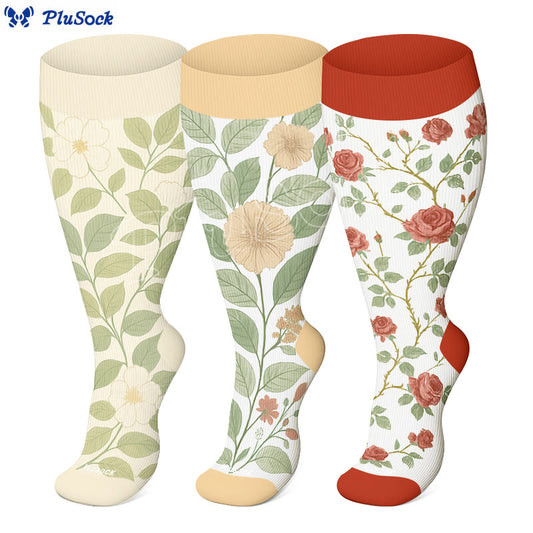 Extragroße Kompressionsstrümpfe mit Blumenmuster (3 Paar) - image 1