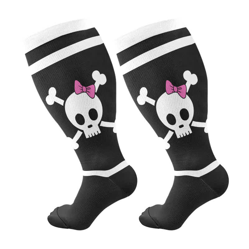 Halloween-Kompressionsstrümpfe mit großem Totenkopf-Print in Übergröße - Schwarz-B - 4XL - image 13