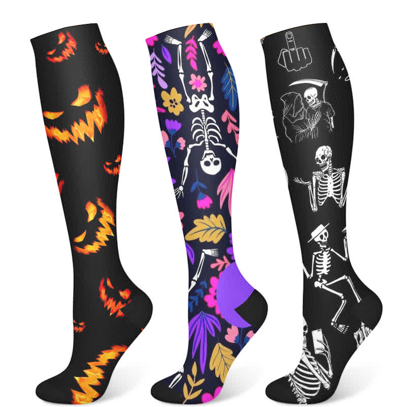 Kompressionsstrümpfe mit Halloween-Totenkopf-Print (3 Paar) - Mehrfarbig - S/M - image 5