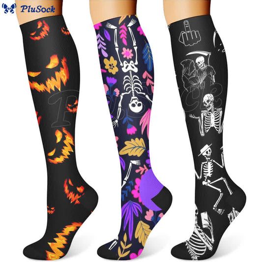 Kompressionsstrümpfe mit Halloween-Totenkopf-Print (3 Paar) - image 1