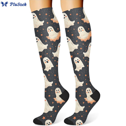Halloween-Kompressionsstrümpfe mit süßem Geisterkatzen-Aufdruck (3 Paar) - image 2