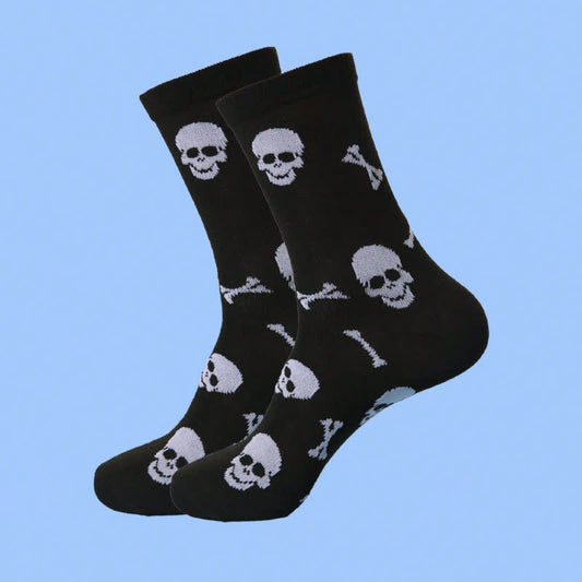 Übergröße, Halloween-Viertelsocken mit Knochen- und Totenkopf-Print (5 Paar) - Schwarz - EU40-46 (US7-12) - image 1