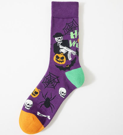 Viertelsocken mit gruseligem Halloween-Print in Übergröße (5 Paar) - Lila - EU41-46 (US7,5-12) - image 6