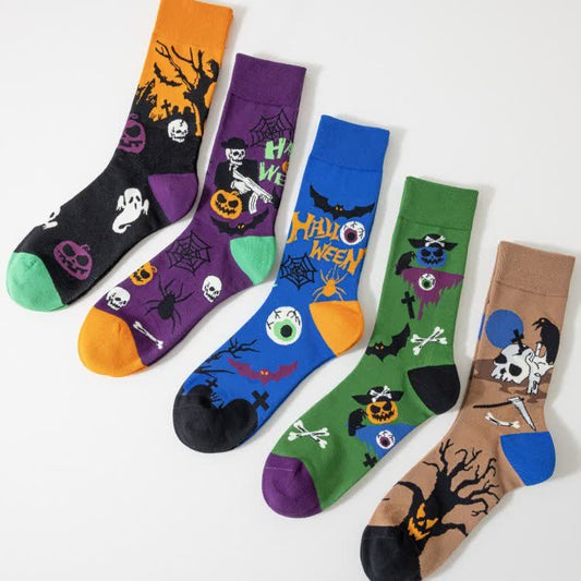 Viertelsocken mit gruseligem Halloween-Print in Übergröße (5 Paar) - Mehrfarbig - EU41-46 (US7,5-12) - image 1