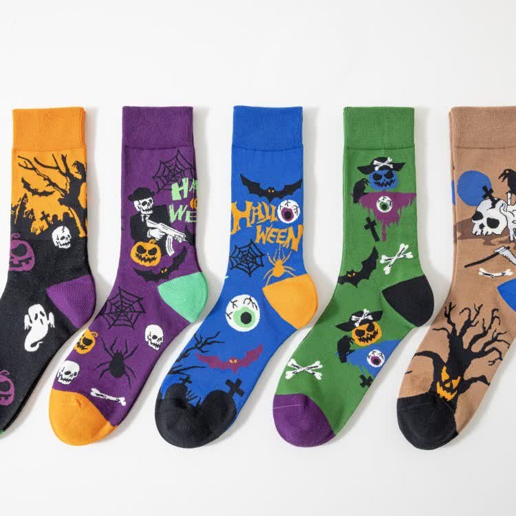 Viertelsocken mit gruseligem Halloween-Print in Übergröße (5 Paar) - image 2