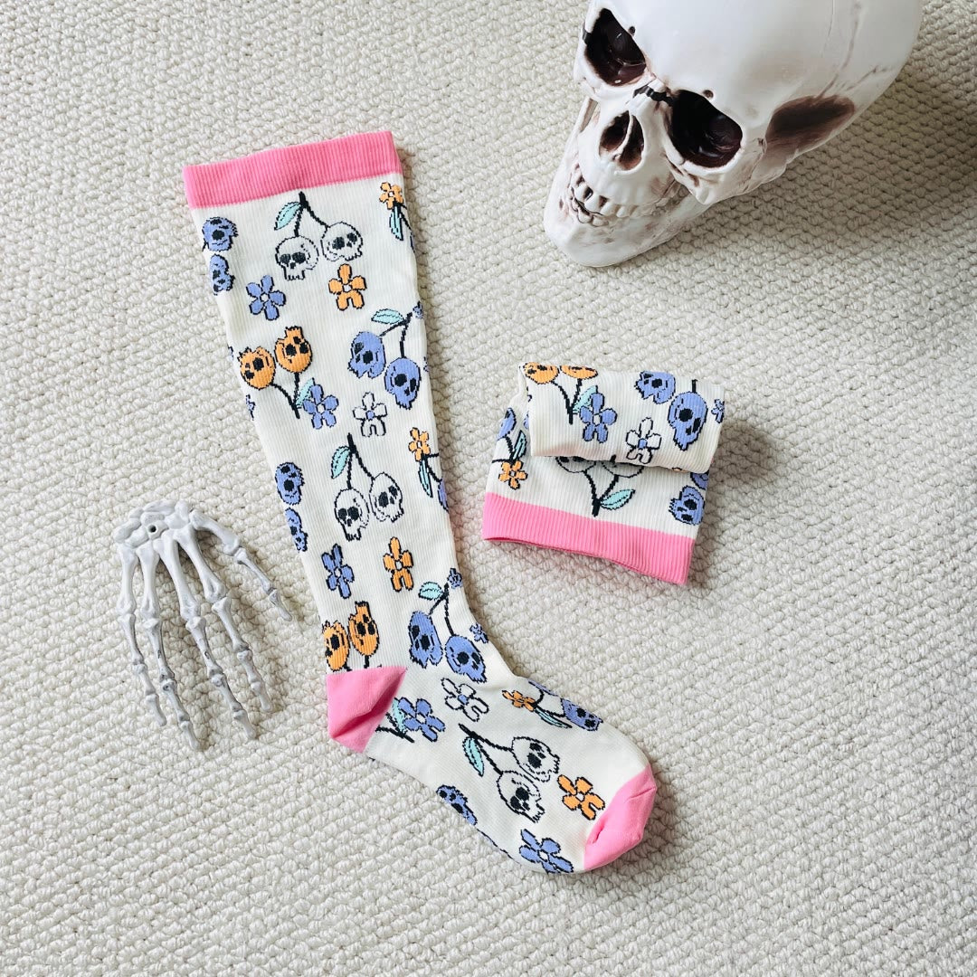 Plus Size Halloween Floral Skull Series Kompressionsstrümpfe - image 4