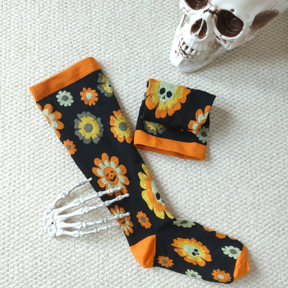 Kompressionsstrümpfe der Halloween-Blumentotenkopf-Serie in Übergröße (3 Paar) - image 3