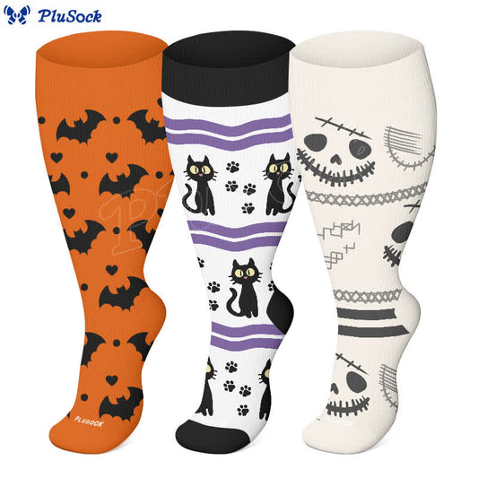 Übergröße, Halloween-Kompressionsstrümpfe mit süßem Fledermaus- und Katzen-Print - image 1