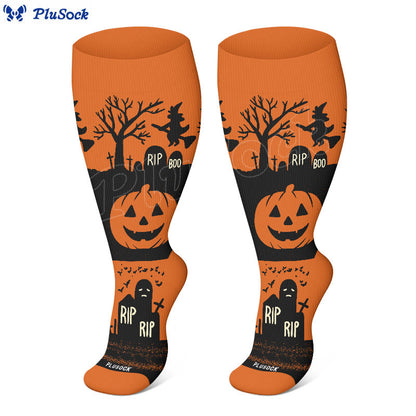 Kompressionsstrümpfe mit Halloween-Katzen- und Spinnenmotiv in Übergröße (3 Paar) - image 3