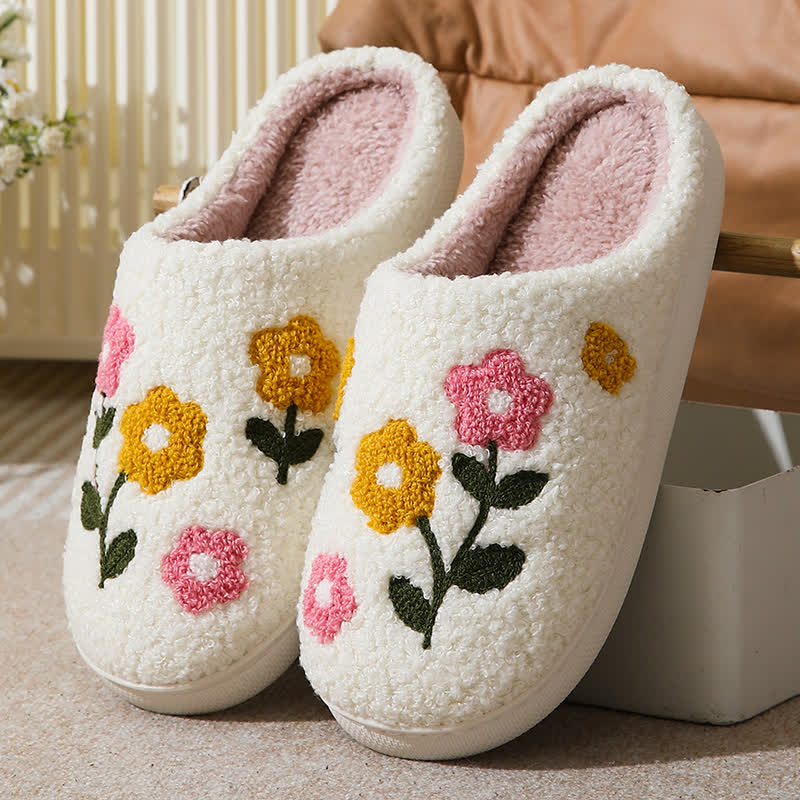 Elegante Hausschuhe mit Blumenmuster in Übergröße - Weiß-A - EU43-44 (US9-10) - image 1