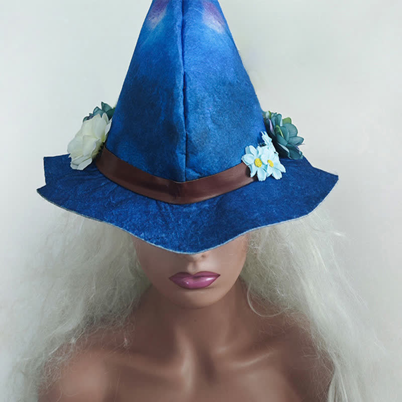 Halloween Hexenhut mit Blumenmuster in Blau - image 3