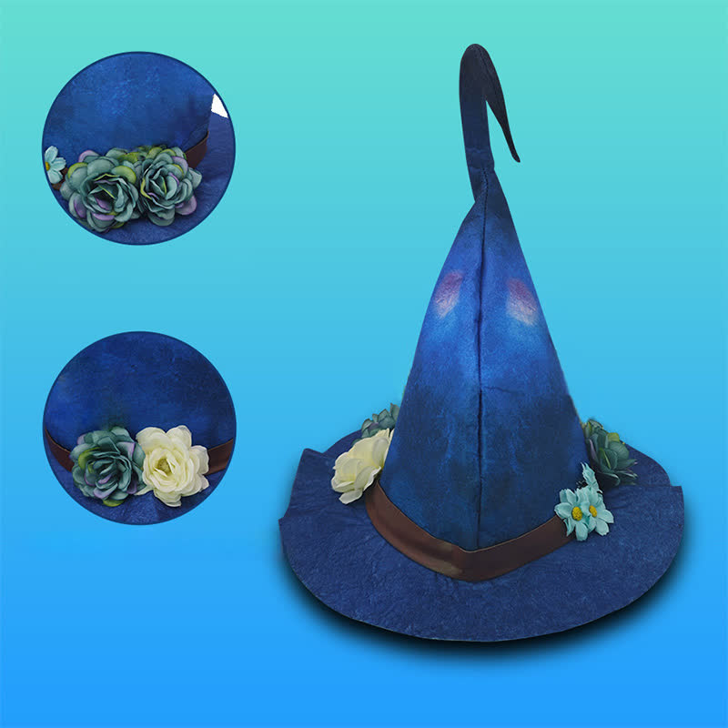 Halloween Hexenhut mit Blumenmuster in Blau - image 3