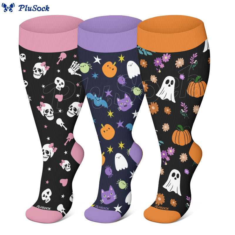 Kompressionsstrümpfe mit Halloween-Motiv in Übergröße (3 Paar) - image 1