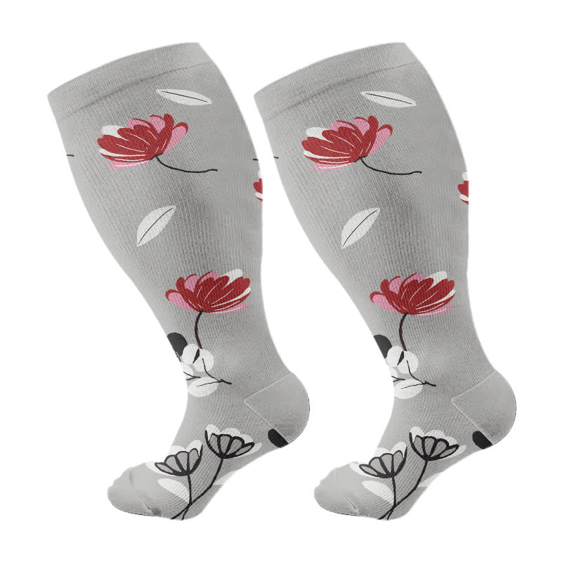 Kompressionsstrümpfe „Pfirsichblüte“ in Übergröße (3 Paar) - Grau - 4XL - image 5