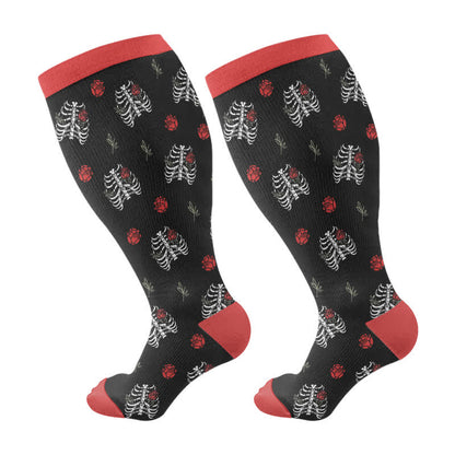 Kompressionsstrümpfe mit Halloween-Totenkopf und Monstera-Motiv in Übergröße (3 Paar) - Schwarz (1 Paar) - 4XL - image 6