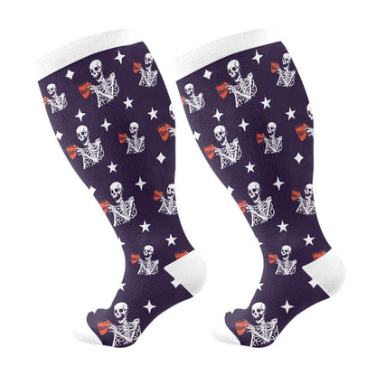 Kompressionsstrümpfe mit Halloween-Totenkopf und Monstera-Motiv in Übergröße (3 Paar) - Marineblau (1 Paar) - 4XL - image 8