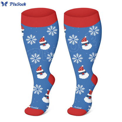 Weihnachts-Kompressionsstrümpfe mit Schneeflockenmotiv und Weihnachtsmann in Übergröße (3 Paar) - image 2