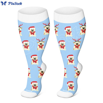 Weihnachts-Kompressionsstrümpfe mit Schneeflockenmotiv und Weihnachtsmann in Übergröße (3 Paar) - image 3