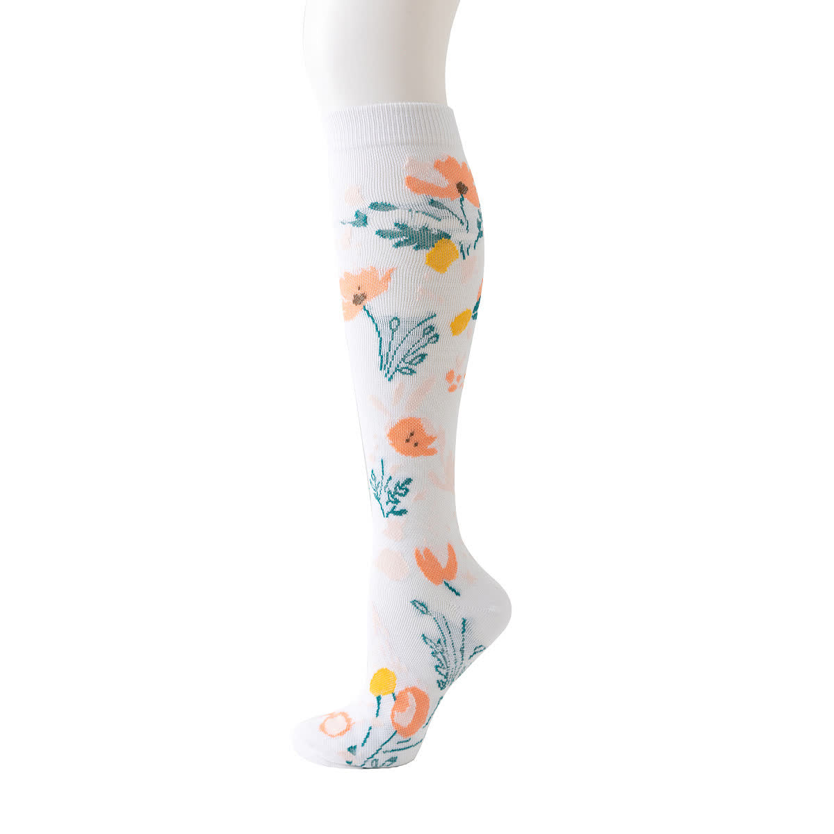 Weiße Kompressionsstrümpfe der Blumenserie (6 Paar) - Orange - L/XL - image 4