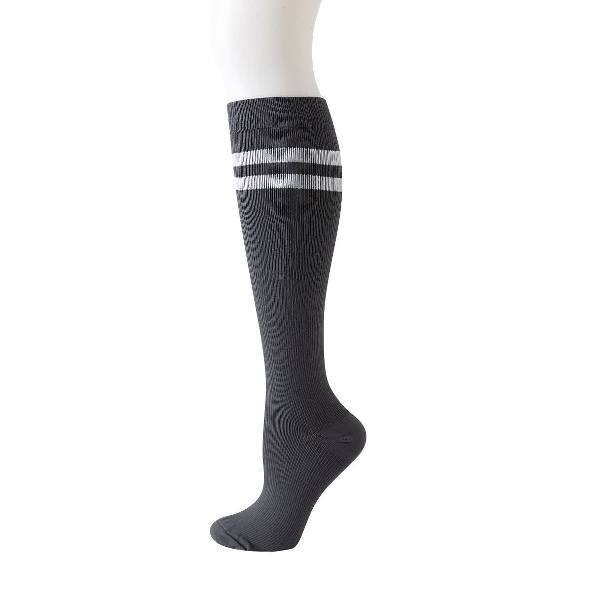 Gestreifte kniehohe Kompressionsstrümpfe (6 Paar) - Grau - L/XL - image 3