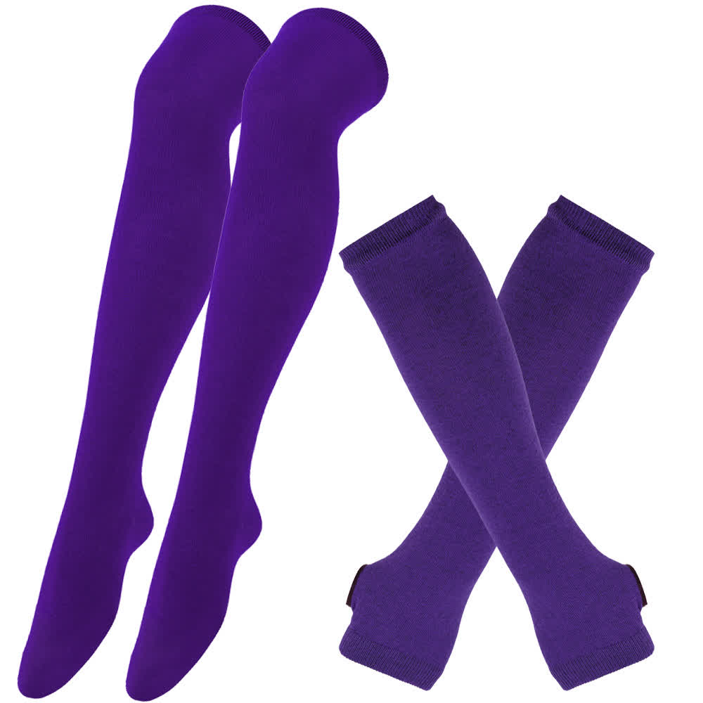 Lila Serie Handschuhe Oberschenkelhohe Socken Set - Lila - D - Einheitsgröße - image 4