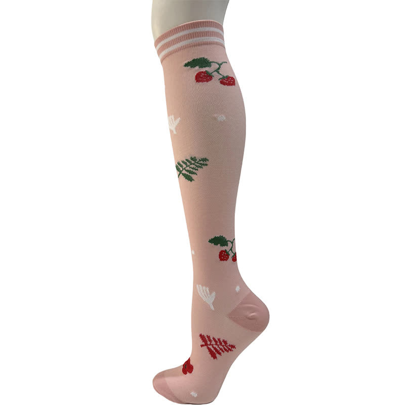 Kompressionsstrümpfe mit gestreiftem Blumenmuster (6 Paar) - Rosa - S/M - image 3