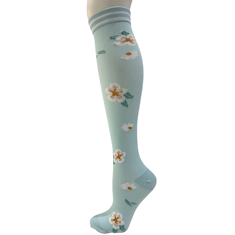 Kompressionsstrümpfe mit gestreiftem Blumenmuster (6 Paar) - Blau - S/M - image 2