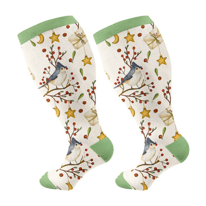 Kompressionsstrümpfe mit Weihnachtsvögeln in Übergröße (3 Paar) - Hellgrün (1 Paar) - 4XL - image 5