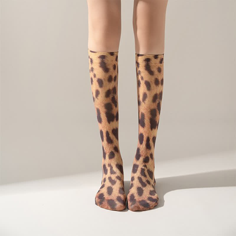 Kniestrümpfe mit wildem Leoparden-Camouflage-Print (5 Paar) - image 3