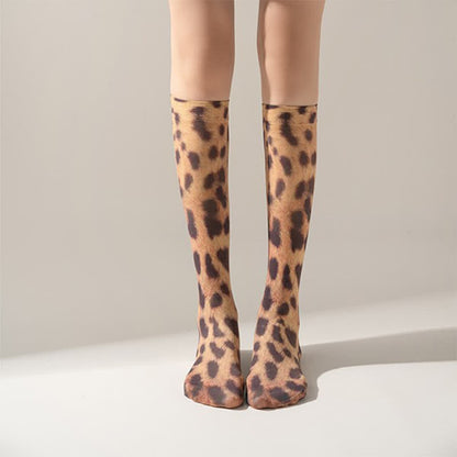 Kniestrümpfe mit wildem Leoparden-Camouflage-Print (5 Paar) - image 3