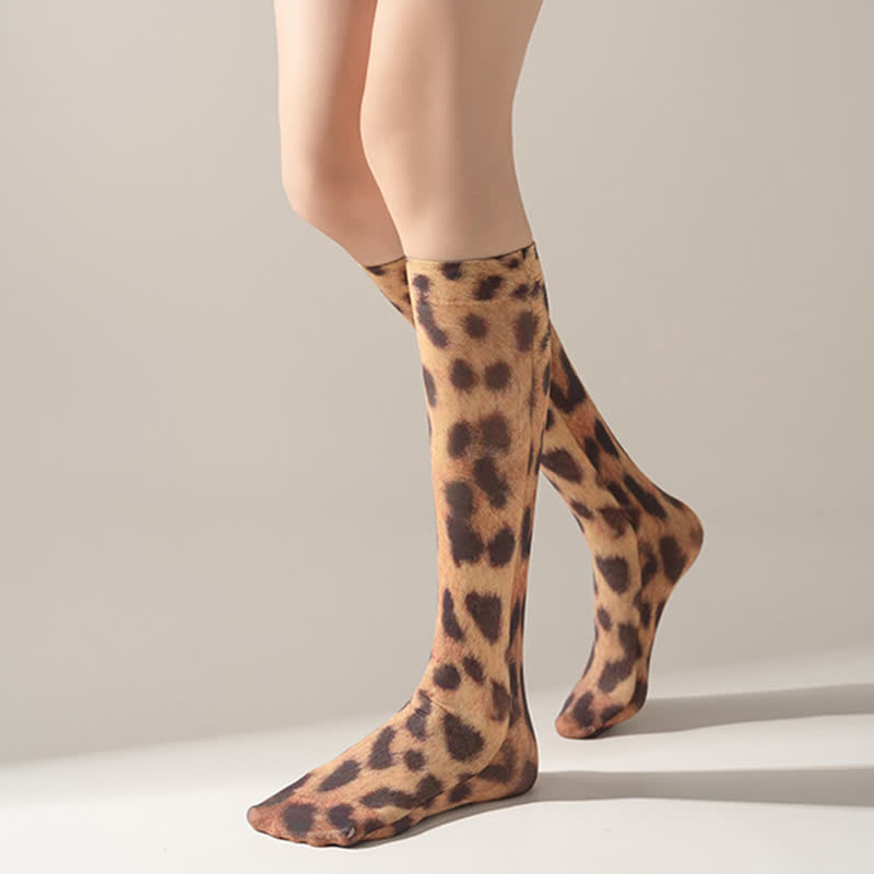 Kniestrümpfe mit wildem Leoparden-Camouflage-Print (5 Paar) - image 4