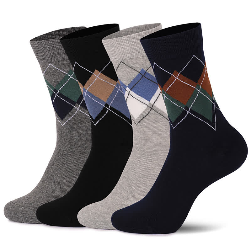 Viertelsocken im britischen Stil mit Rautenmuster (4 Paar) - Mehrfarbig - EU38-47 (US5-12) - image 1