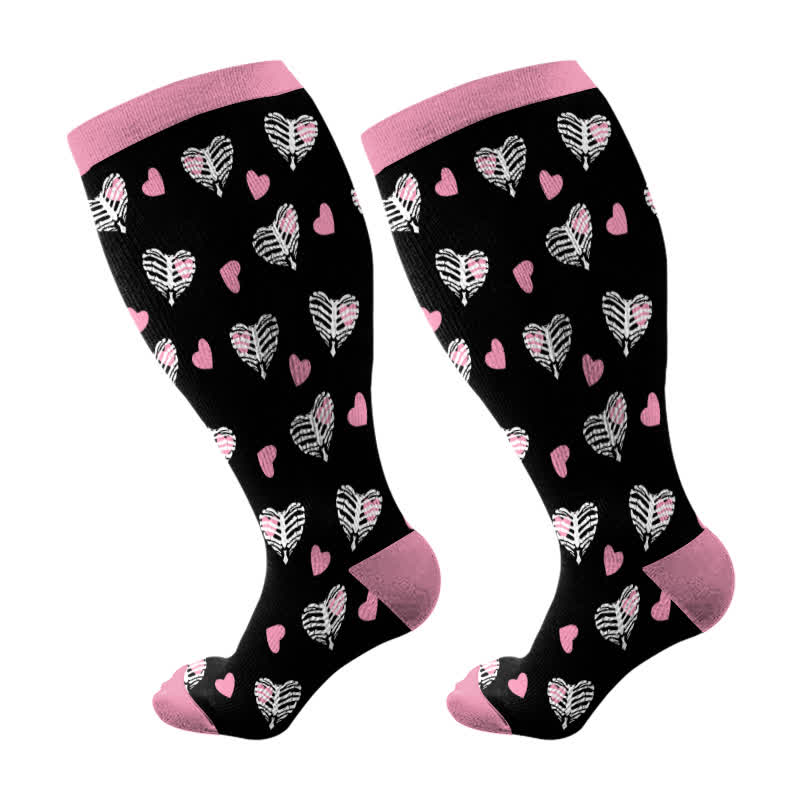 Kompressionsstrümpfe mit Halloween-Totenkopf-Blumen-Herz-Aufdruck in Übergröße (3 Paar) - Schwarz und Pink (1 Paar) - 4XL - image 6
