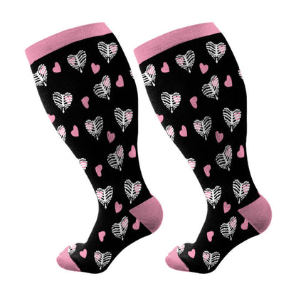 Kompressionsstrümpfe mit Halloween-Totenkopf-Blumen-Herz-Aufdruck in Übergröße (3 Paar) - Schwarz und Pink (1 Paar) - 4XL - image 6