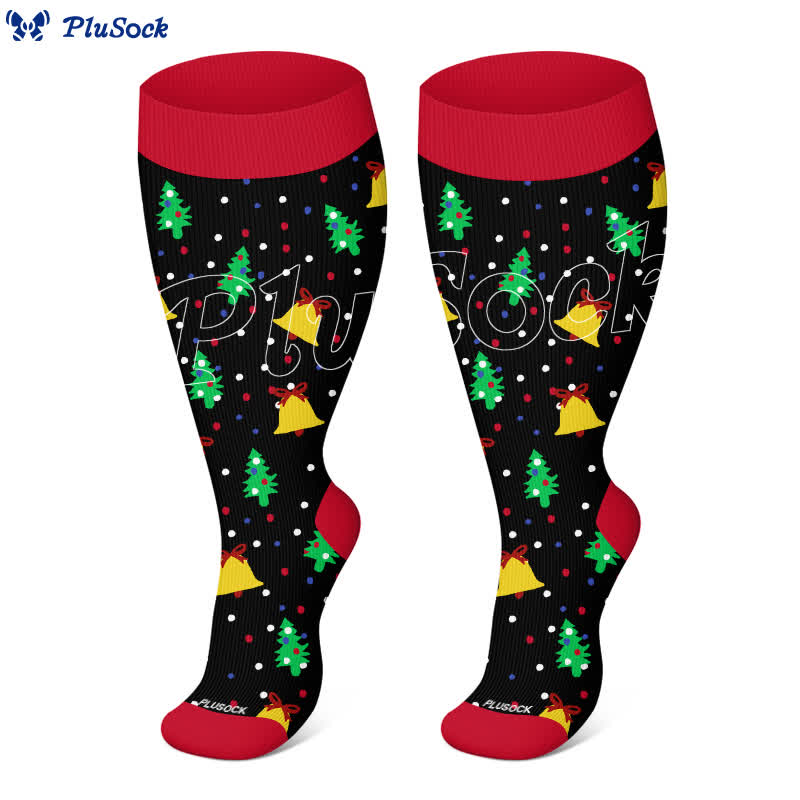 Kompressionsstrümpfe mit Weihnachtsbaumglocken- und Schneeflocken-Aufdruck in Übergröße (3 Paar) - image 1