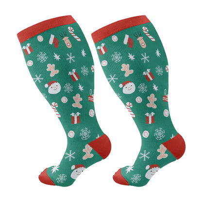 Kompressionsstrümpfe mit Weihnachtsbaumglocken- und Schneeflocken-Aufdruck in Übergröße (3 Paar) - Grün (1 Paar) - 4XL - image 7