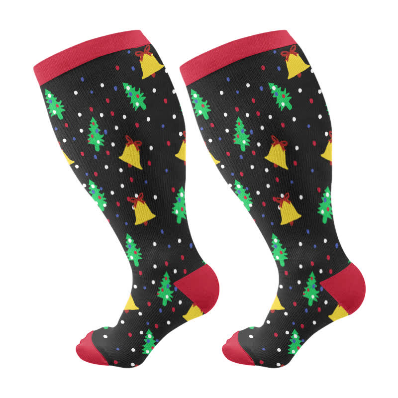 Kompressionsstrümpfe mit Weihnachtsbaumglocken- und Schneeflocken-Aufdruck in Übergröße (3 Paar) - Schwarz und Rot (1 Paar) - 4XL - image 5