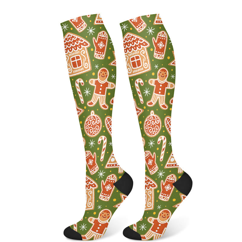 Weihnachts-Kompressionsstrümpfe mit Lebkuchenmann und Weihnachtsbaum (3 Paar) - Grün (1 Paar) - S/M - image 7