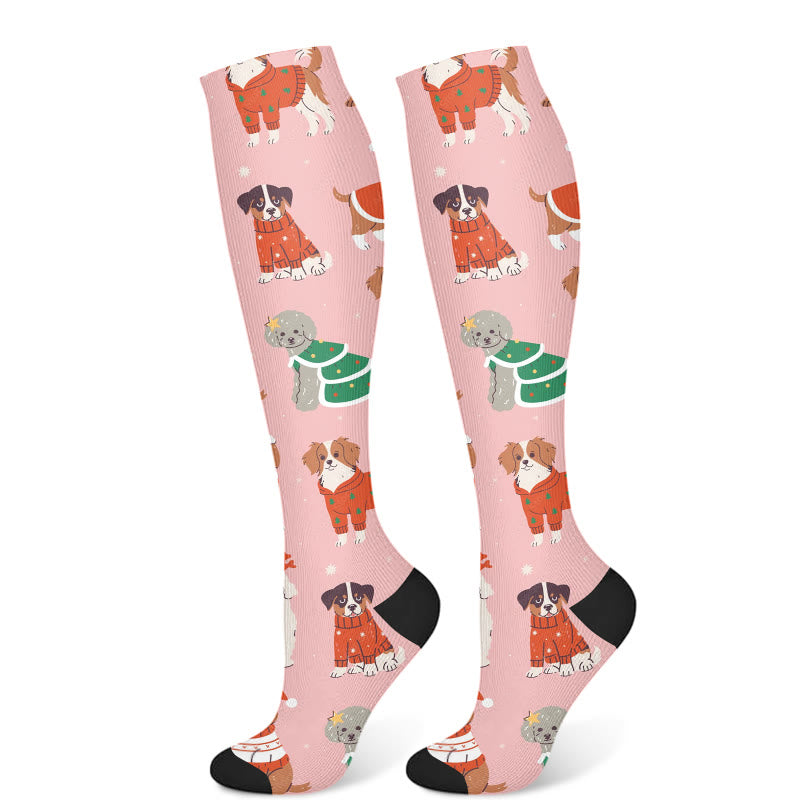 Weihnachts-Kompressionsstrümpfe mit rosa Hunden (3 Paar) - Dunkelrosa (1 Paar) - S/M - image 5