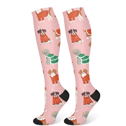 Weihnachts-Kompressionsstrümpfe mit rosa Hunden (3 Paar) - Dunkelrosa (1 Paar) - S/M - image 5