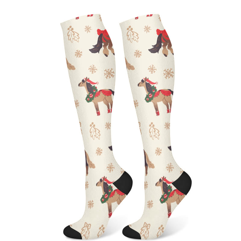 Weihnachts-Kompressionsstrümpfe mit Schneemann und Einhorn (3 Paar) - Beige (1 Paar) - S/M - image 6
