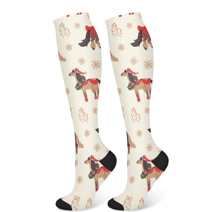 Weihnachts-Kompressionsstrümpfe mit Schneemann und Einhorn (3 Paar) - Beige (1 Paar) - S/M - image 6