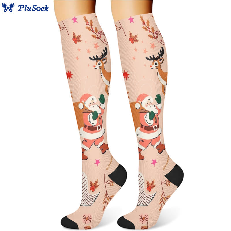 Weihnachts-Kompressionsstrümpfe mit Hirsch- und Vogelmotiv (3 Paar) - image 3