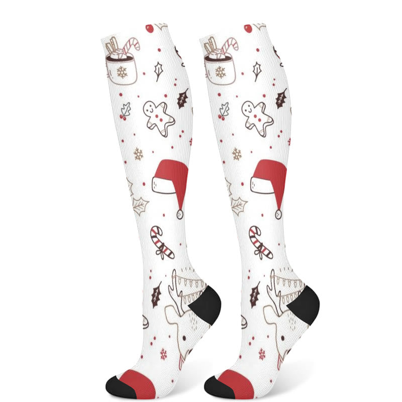 Weihnachts-Kompressionsstrümpfe mit Hirsch- und Vogelmotiv (3 Paar) - Weiß (1 Paar) - S/M - image 5