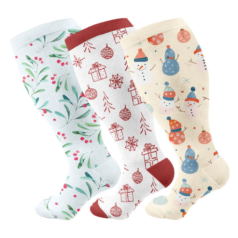 Weihnachts-Kompressionsstrümpfe im schlichten Stil in Übergröße (3 Paar) - Mehrfarbig - 4XL - image 1