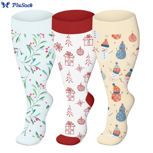 Weihnachts-Kompressionsstrümpfe im schlichten Stil in Übergröße (3 Paar) - image 0