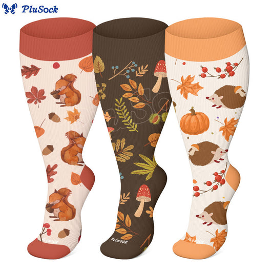 Herbst-Kompressionssocken mit Igelmotiv in Übergröße (3 Paar) - image 0