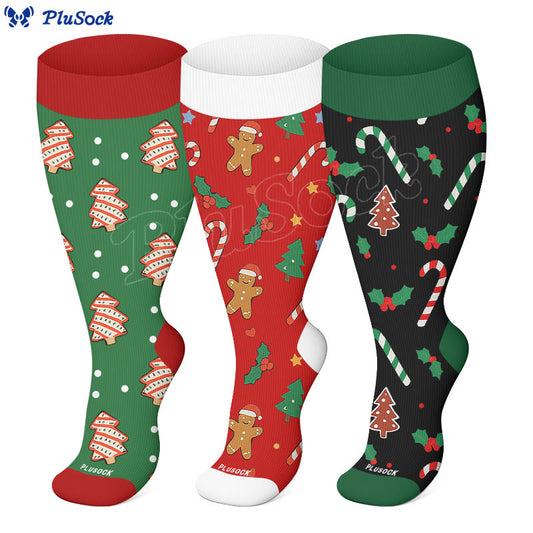 Jolly Christmas Kompressionsstrümpfe in Übergröße (3 Paar) - image 0